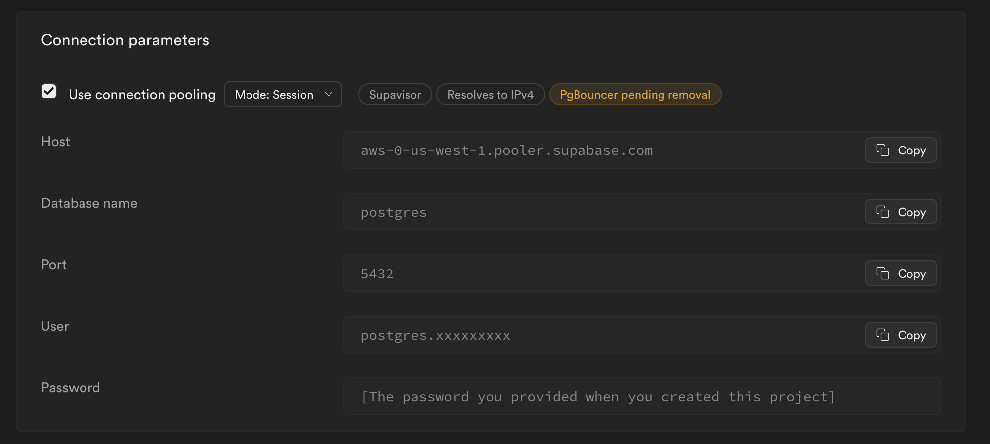 Supabase Connection Parameters